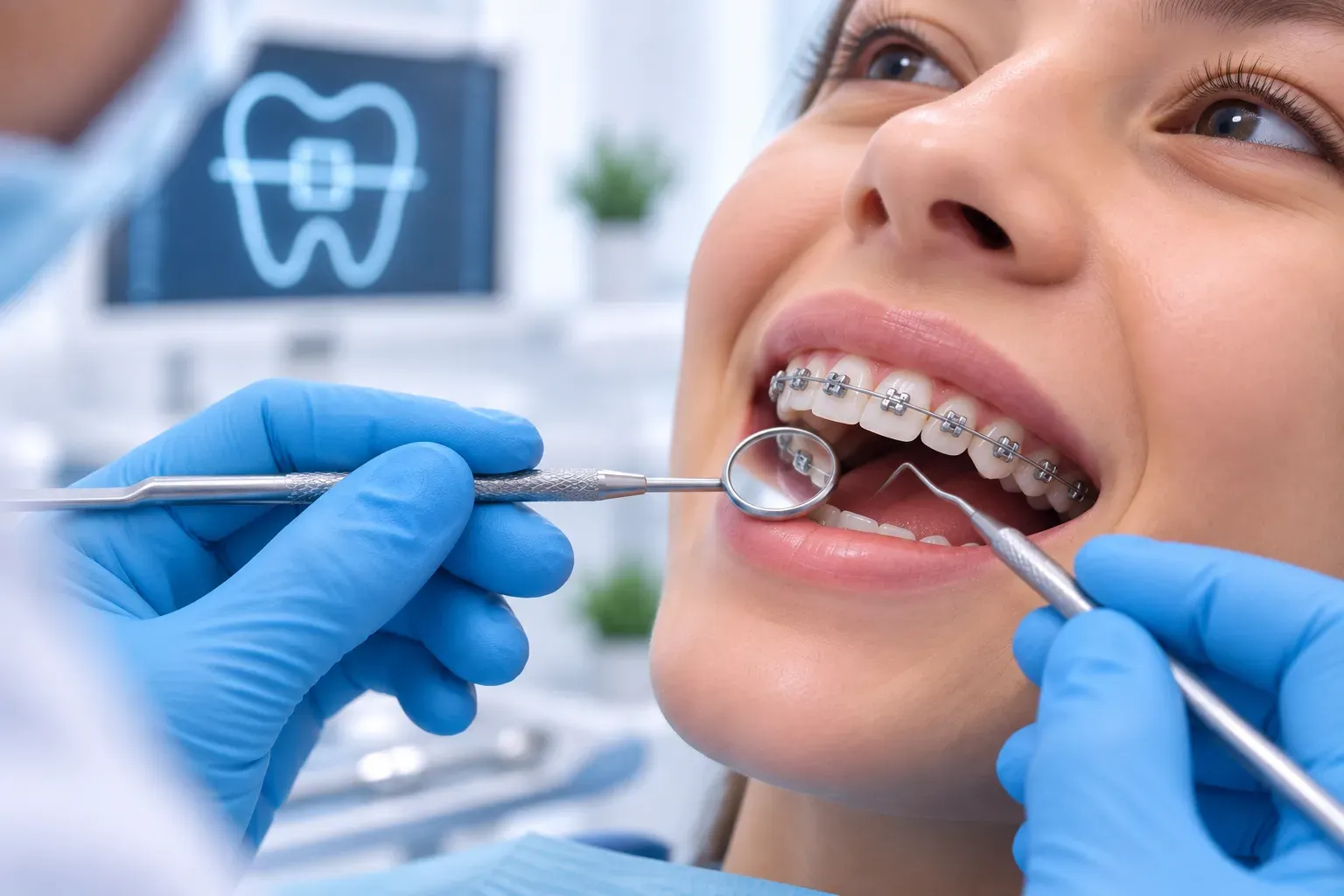 Paciente sonriendo tras tratamiento de ortodoncia